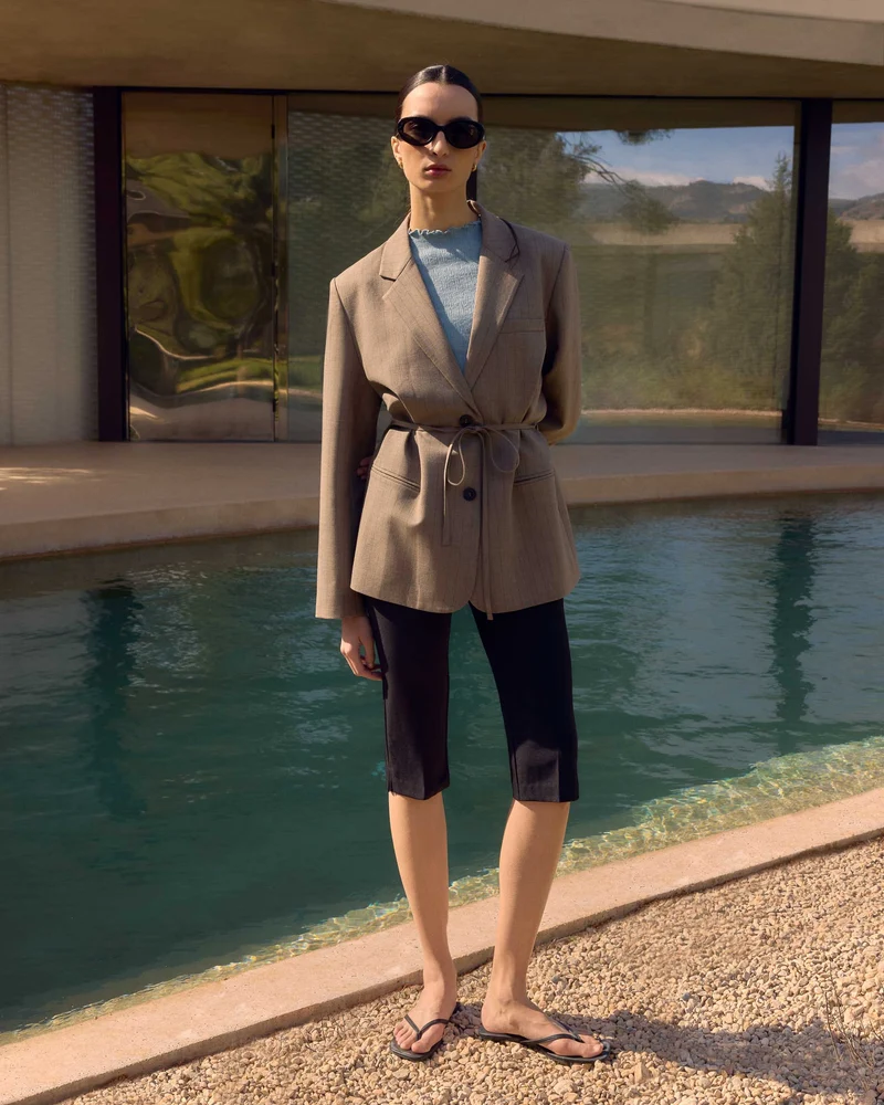 Blazer droit rayé cintré à la taille rayure Acario