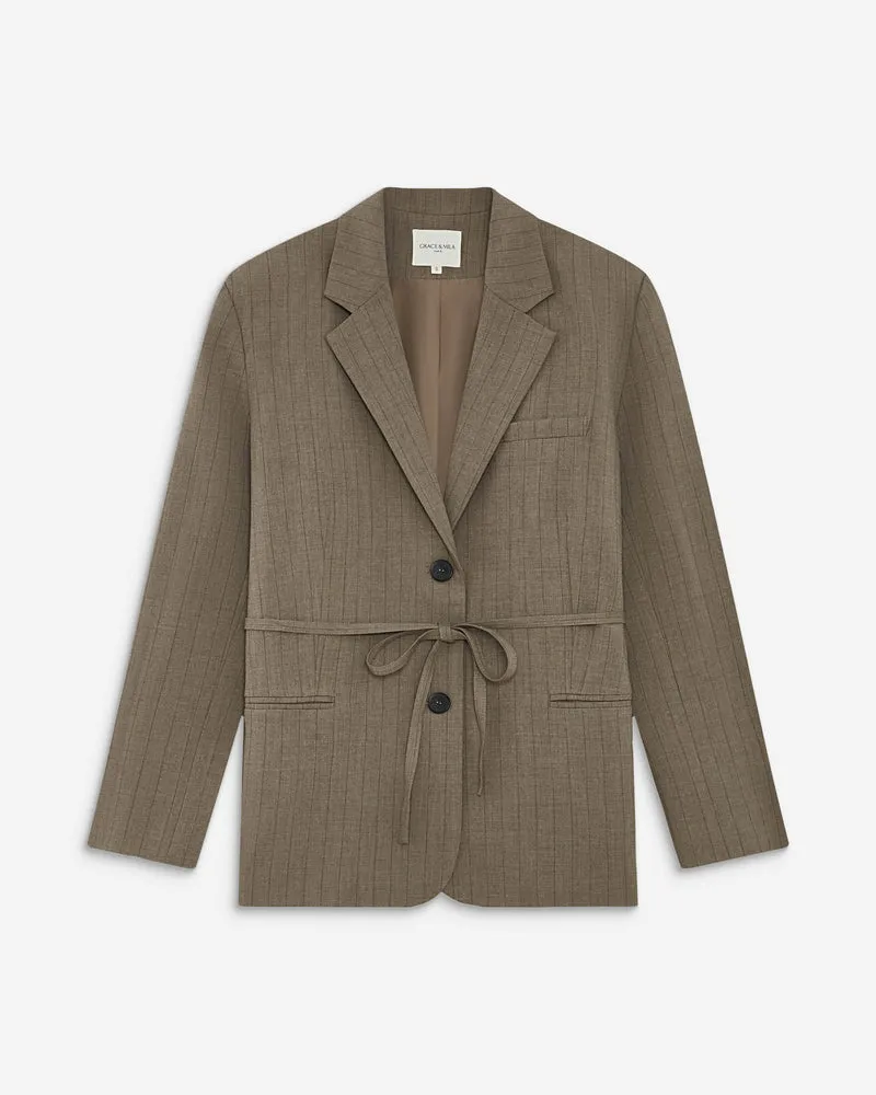 Blazer droit rayé cintré à la taille rayure Acario