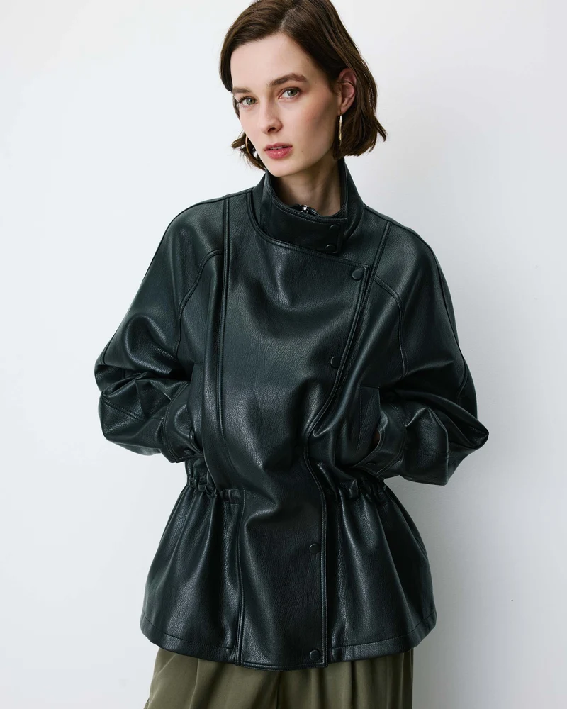 Veste ample similicuir taille ajustable noir Auburn