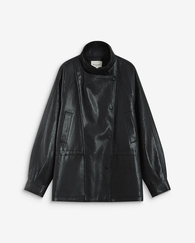 Veste ample similicuir taille ajustable noir Auburn