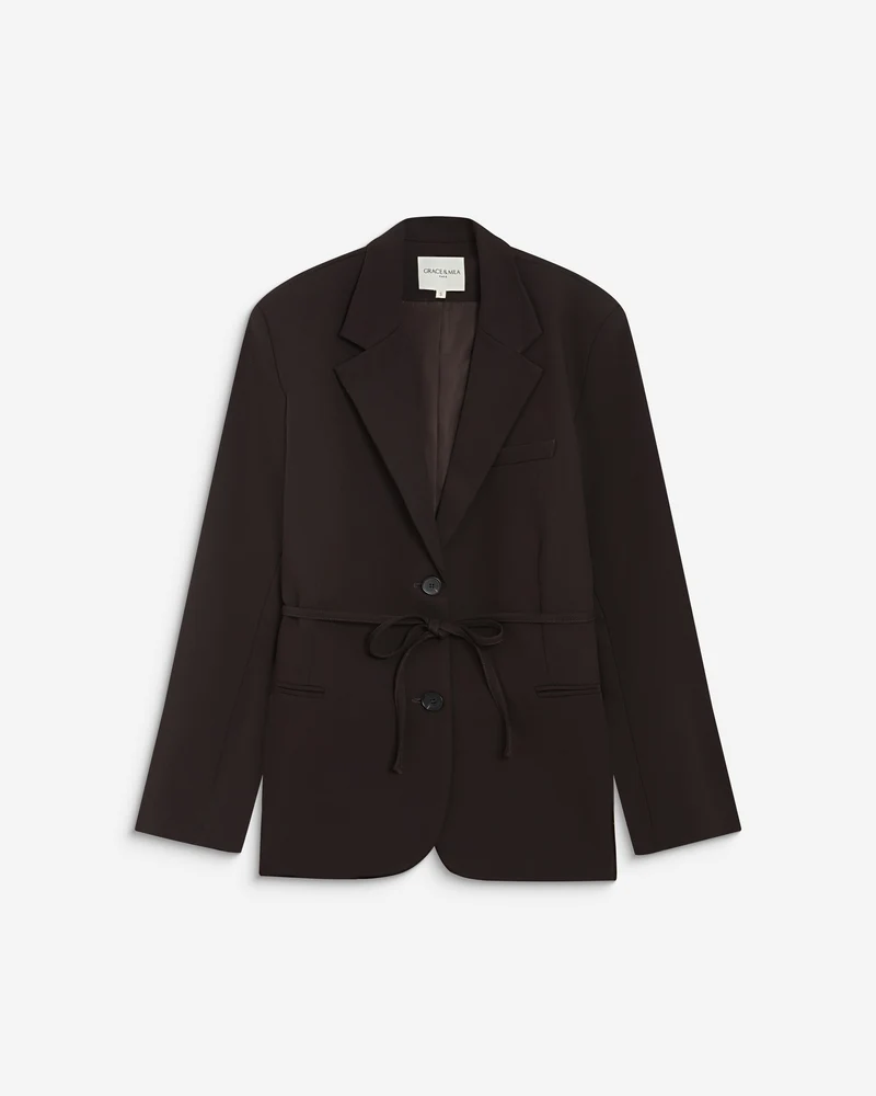 Blazer droit cintré à la taille chocolat Acario