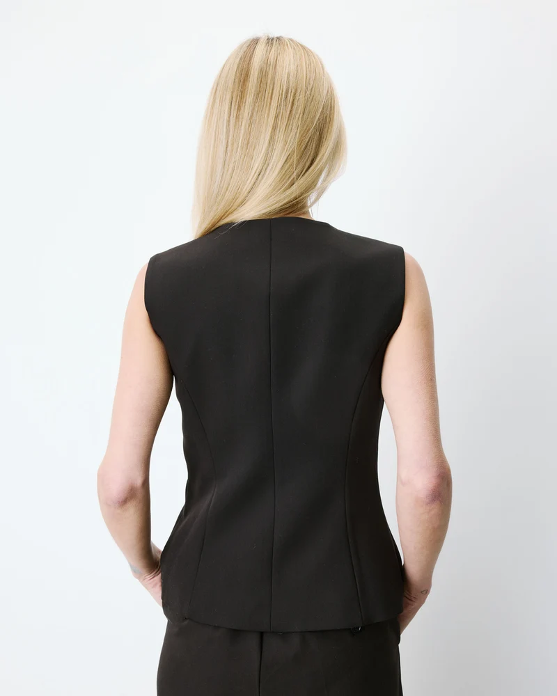 Gilet tailleur col rond boutonné chocolat Aristide