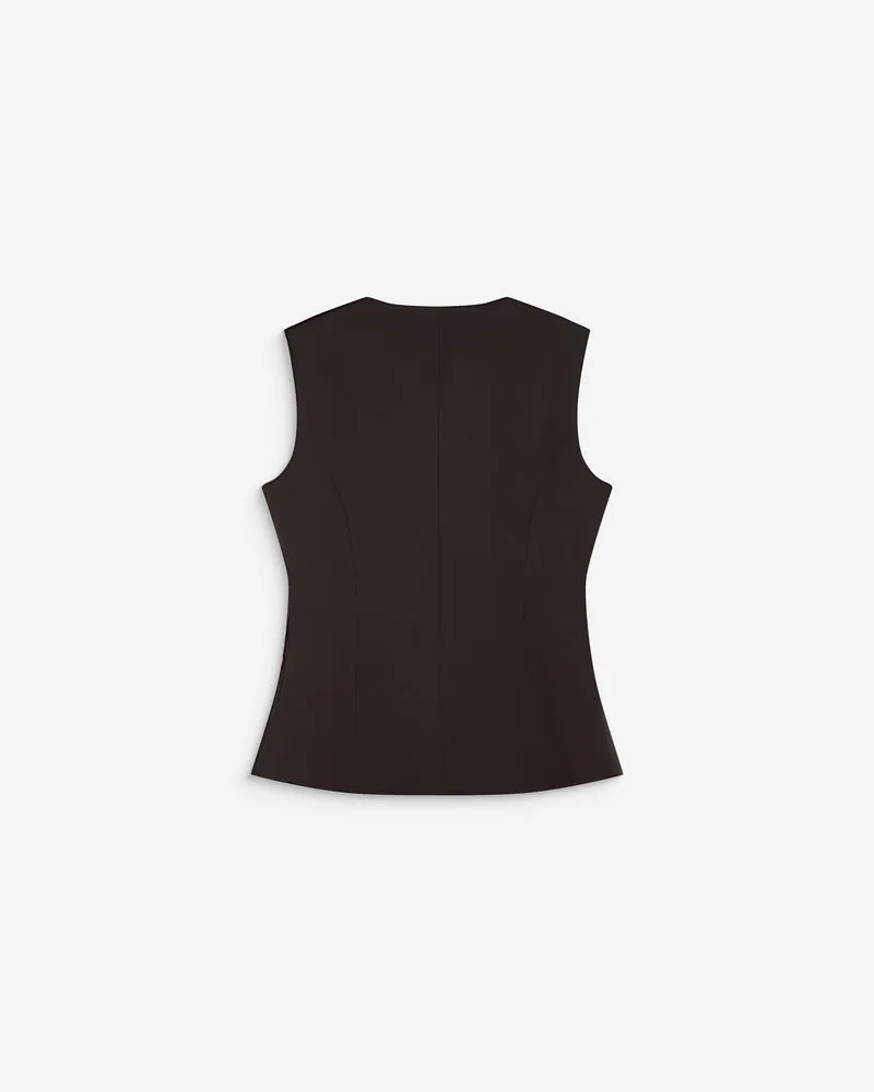 Gilet tailleur col rond boutonné chocolat Aristide