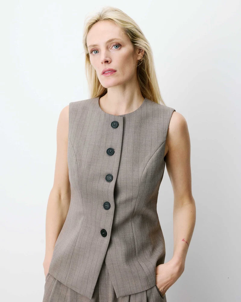 Gilet tailleur rayé col rond boutonné rayure Aristide