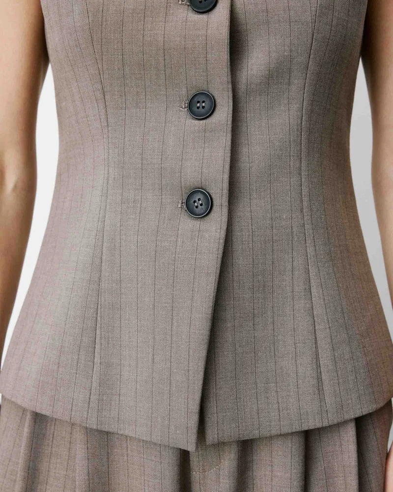 Gilet tailleur rayé col rond boutonné rayure Aristide