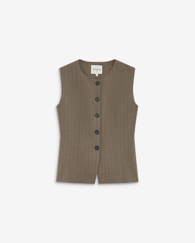 Gilet tailleur rayé col rond boutonné rayure Aristide