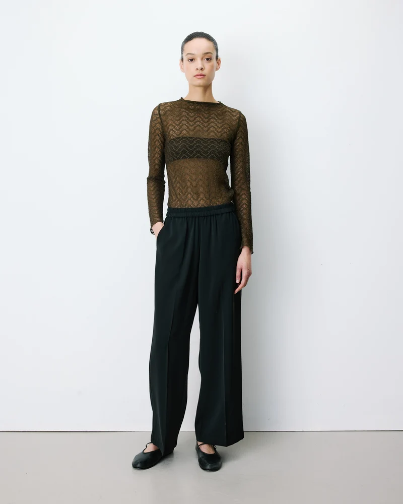 Pantalon fluide jambe large taille mi-haute noir Noblesse