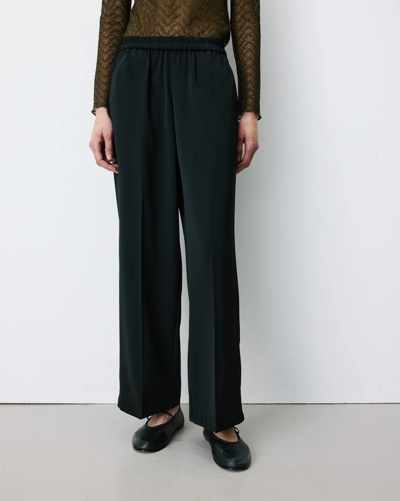 Pantalon fluide jambe large taille mi-haute noir Noblesse
