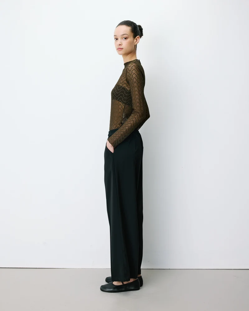 Pantalon fluide jambe large taille mi-haute noir Noblesse