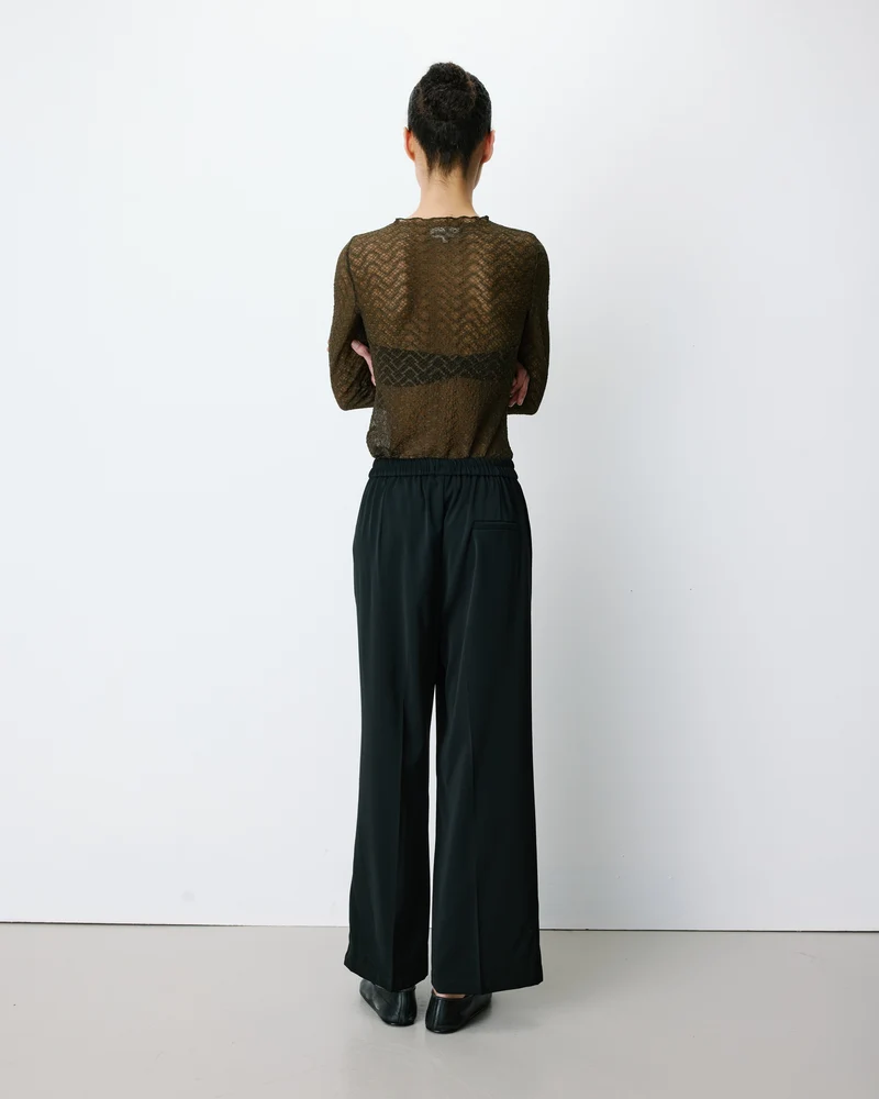 Pantalon fluide jambe large taille mi-haute noir Noblesse