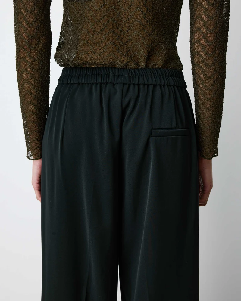 Pantalon fluide jambe large taille mi-haute noir Noblesse