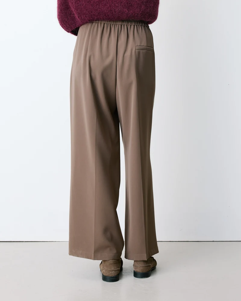 Pantalon fluide jambe large taille mi-haute taupe Noblesse