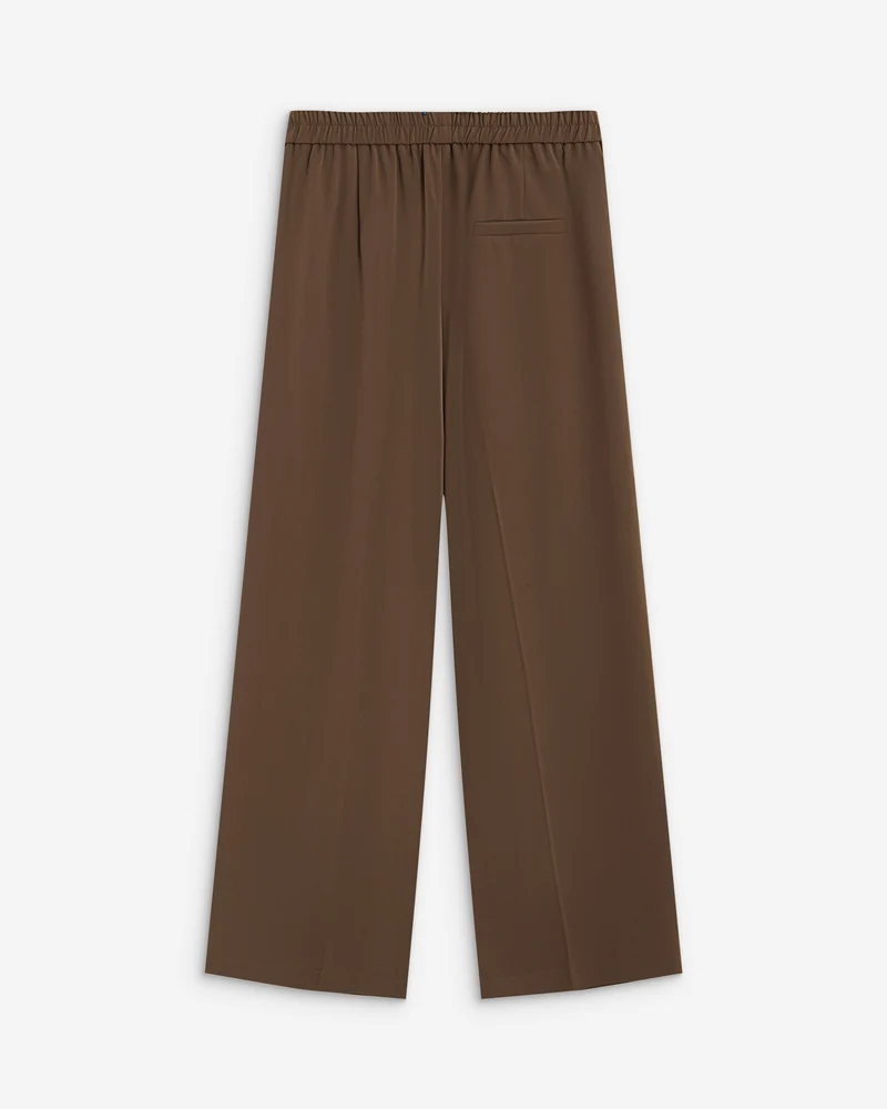Pantalon fluide jambe large taille mi-haute taupe Noblesse