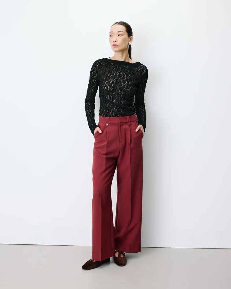Pantalon tailleur large à plis terracotta Nilay