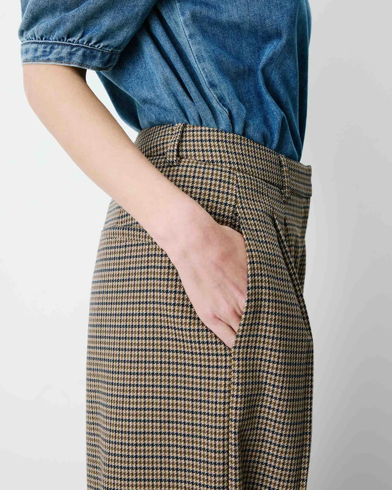 Pantalon tailleur ample pied-de-poule beige Ayen