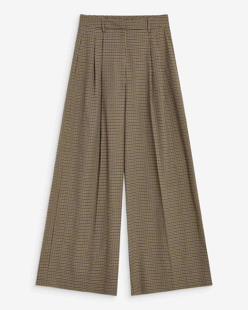 Pantalon tailleur ample pied-de-poule beige Ayen