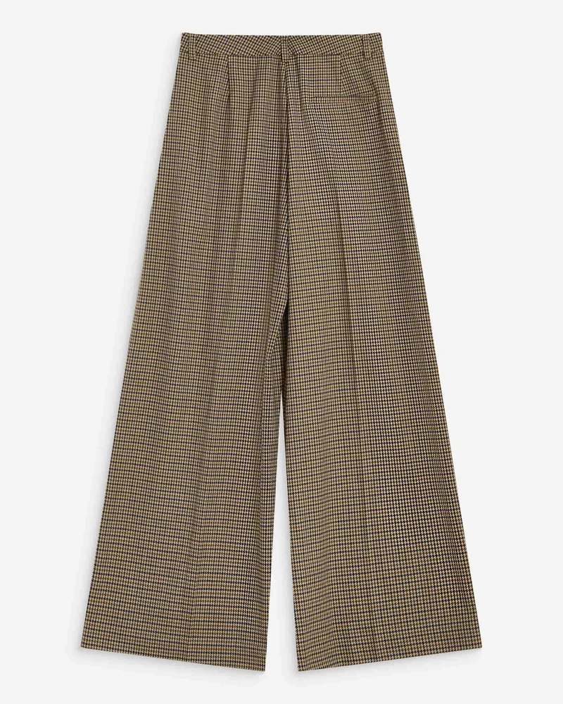 Pantalon tailleur ample pied-de-poule beige Ayen