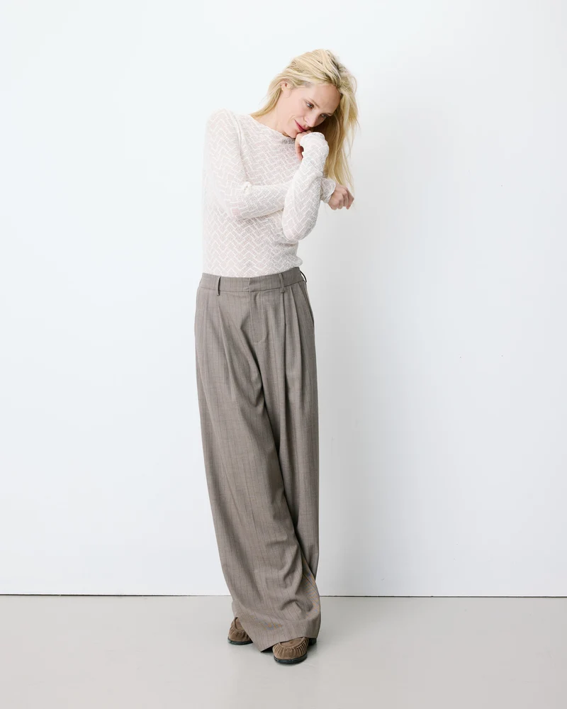 Pantalon tailleur ample ceinture nouable rayure Ardoise