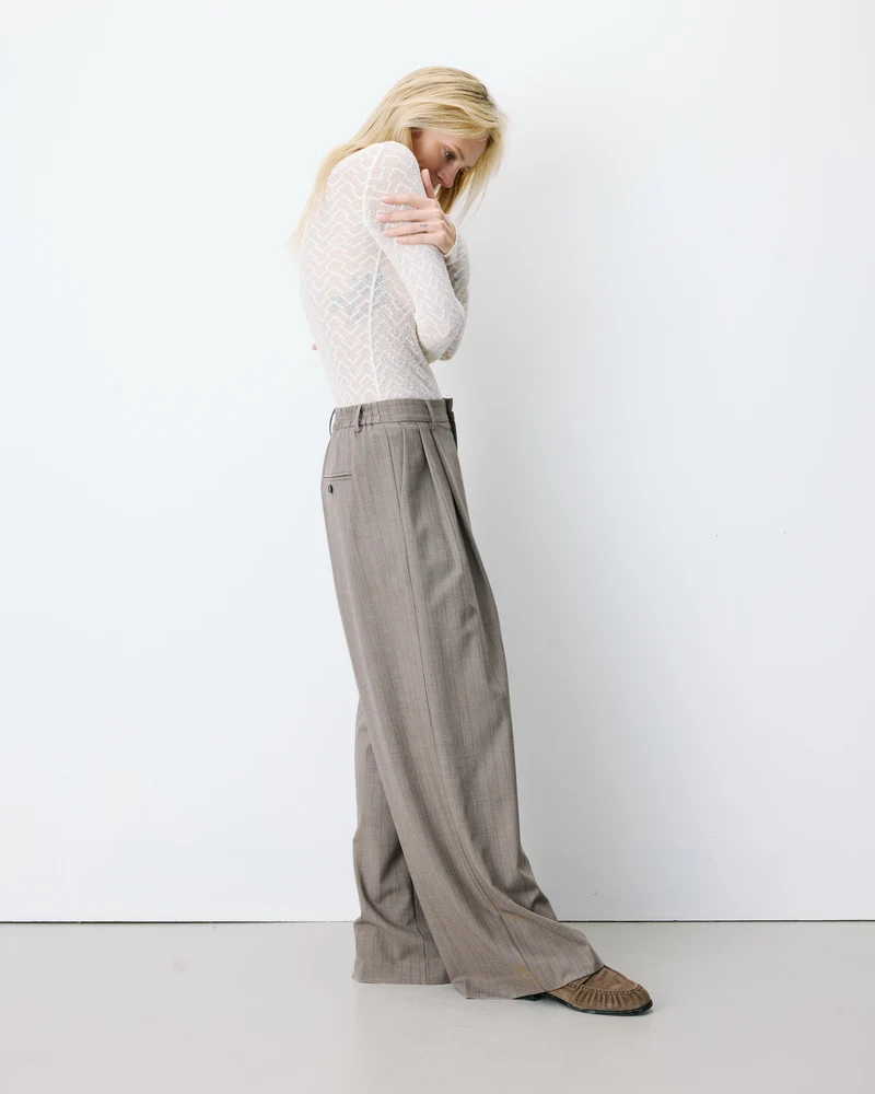 Pantalon tailleur ample ceinture nouable rayure Ardoise