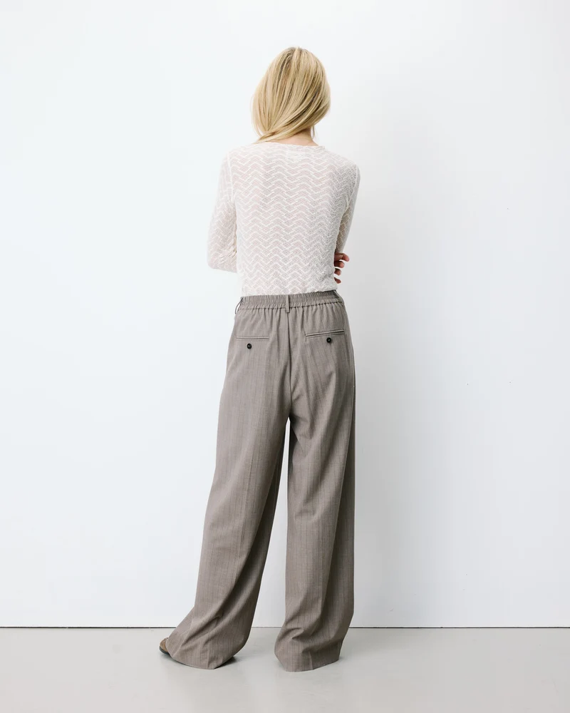 Pantalon tailleur ample ceinture nouable rayure Ardoise