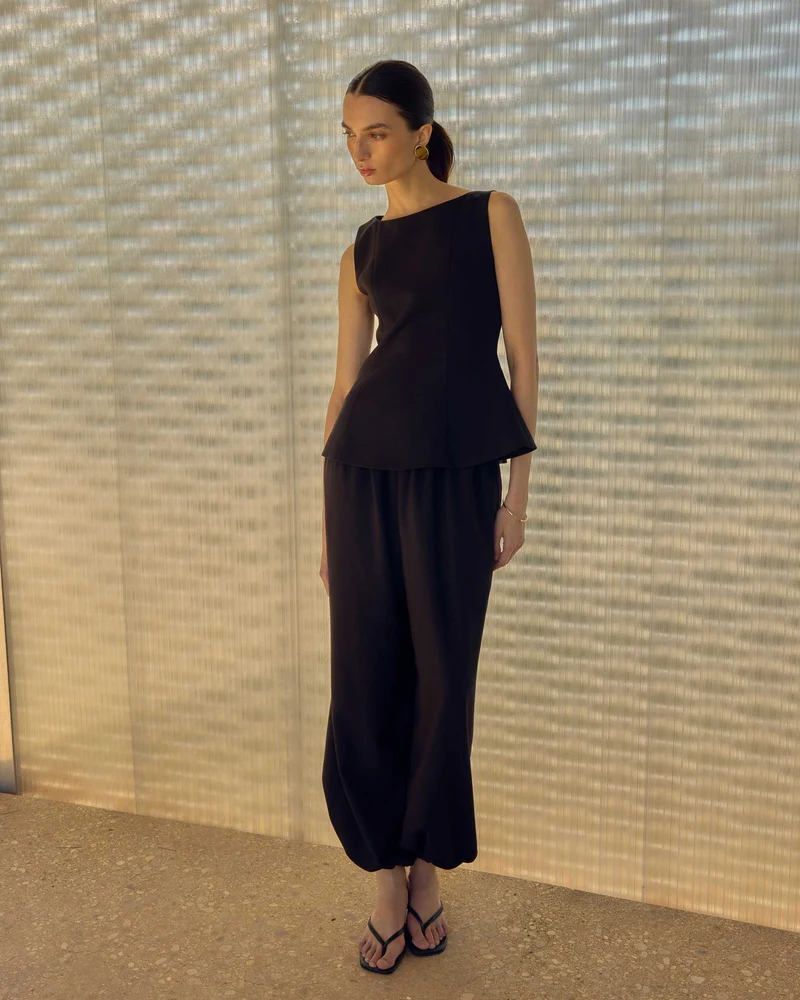 Pantalon ballon taille haute ajustable noir Aniel