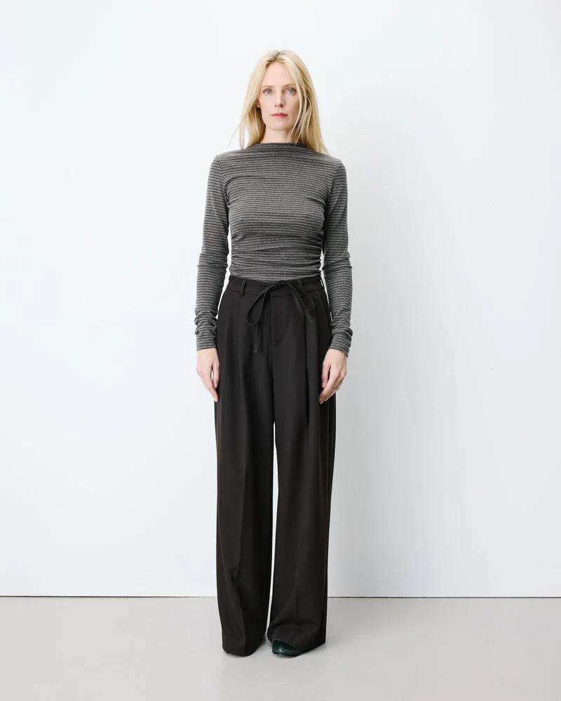 Pantalon tailleur ample ceinture nouable chocolat Ardoise