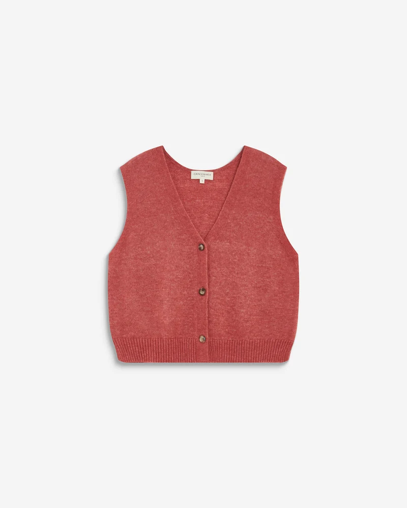 Cardigan sans manches boutonné col V blush Nars