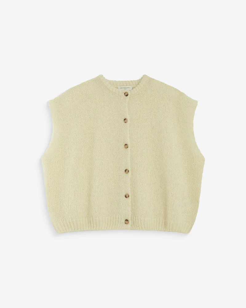 Cardigan loose sans manches col rond vanille Addison