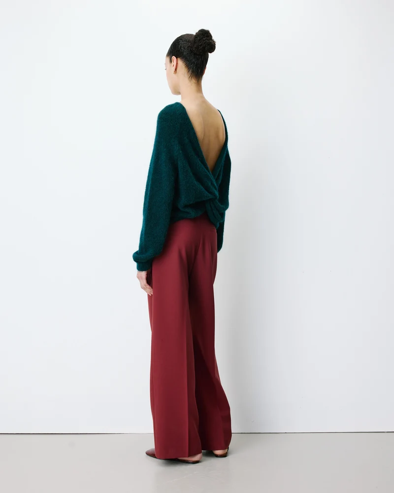 Pull ample en maille dos nu croisé emeraude Anthemis