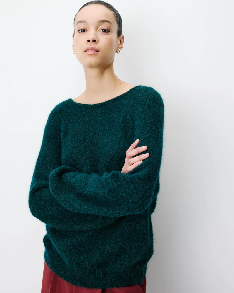 Pull ample en maille dos nu croisé emeraude Anthemis