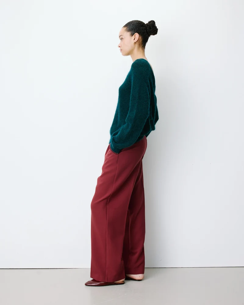Pull ample en maille dos nu croisé emeraude Anthemis
