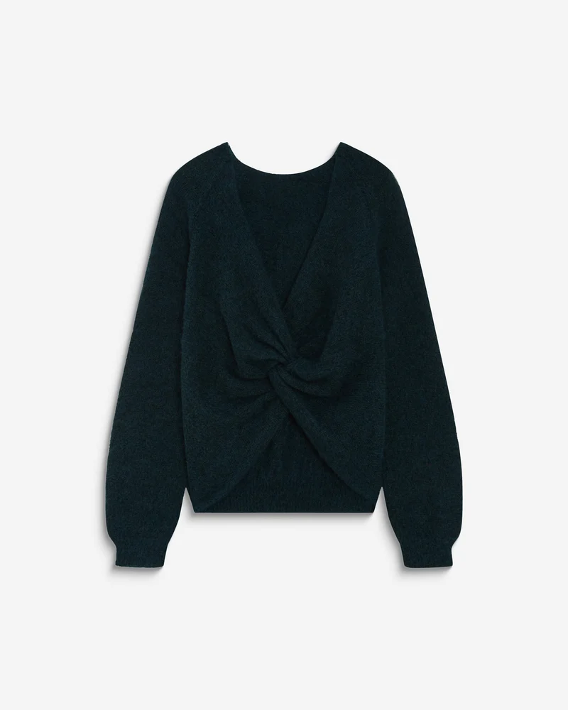 Pull ample en maille dos nu croisé emeraude Anthemis