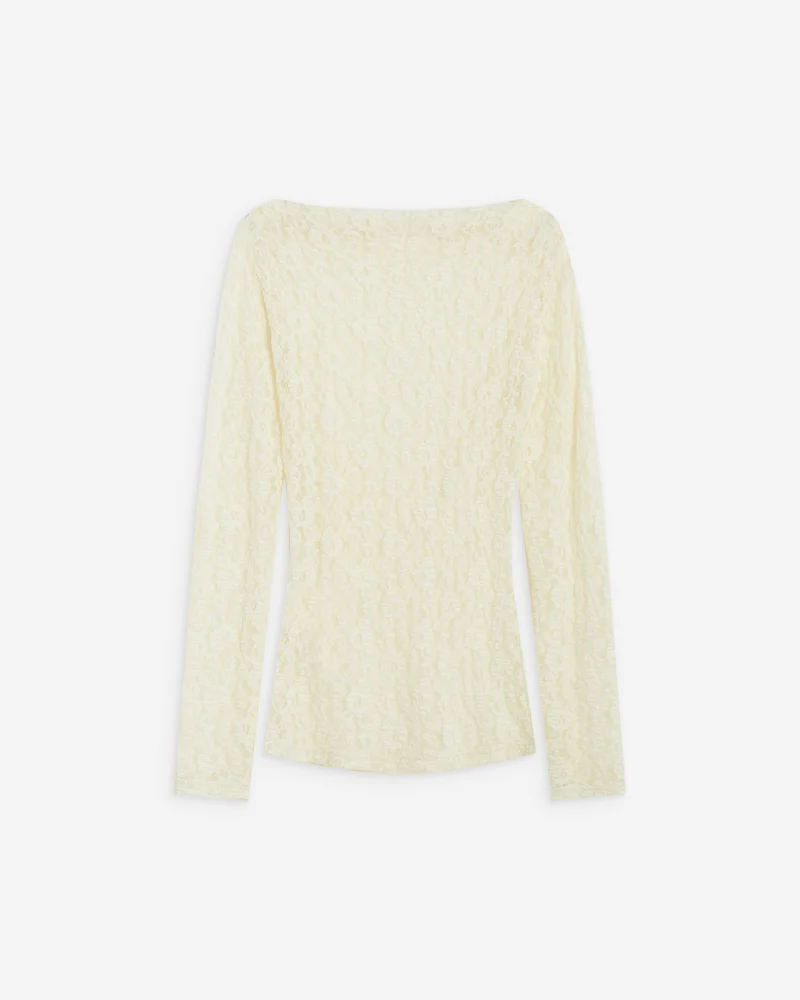 Top en dentelle drapé col bateau ecru Avoine