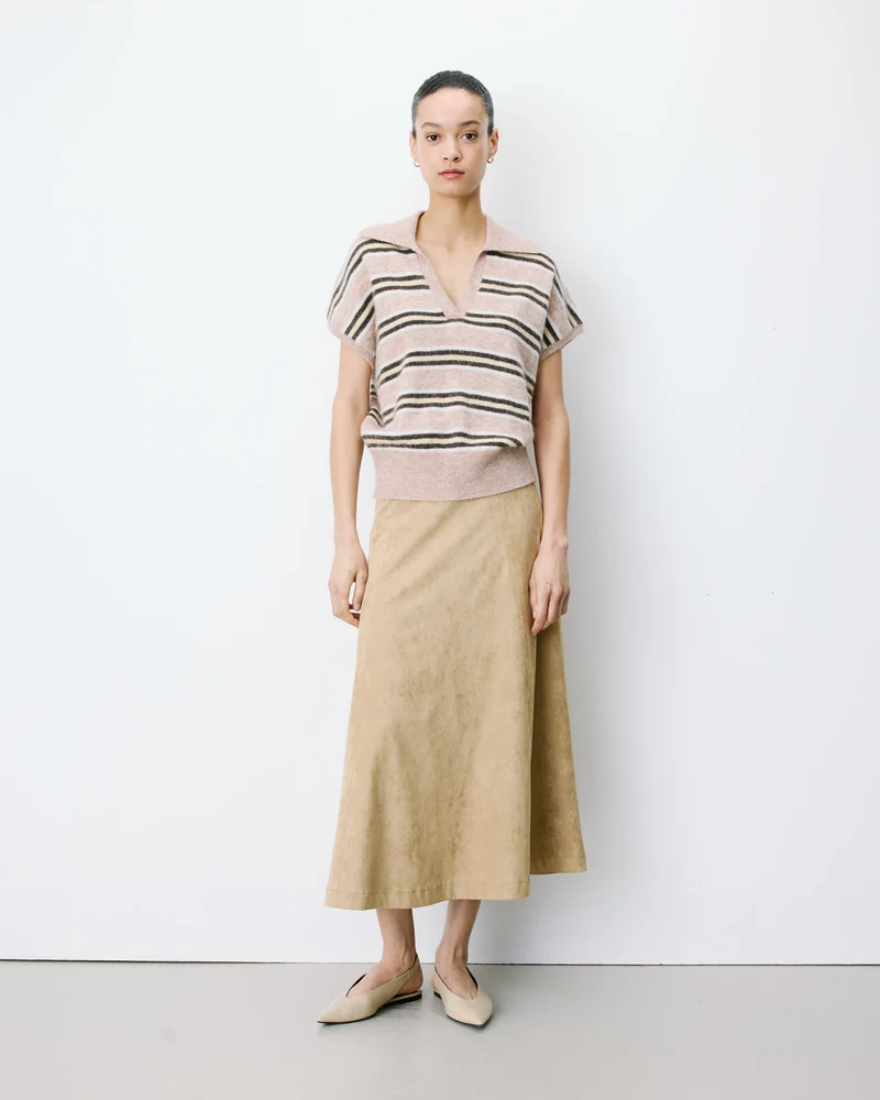 Pull rayé oversize col polo beige Aizen