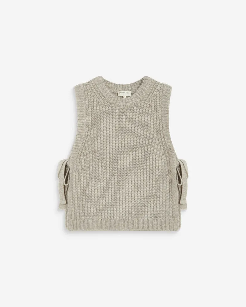 Pull sans manches en maille à nouer grege Argan
