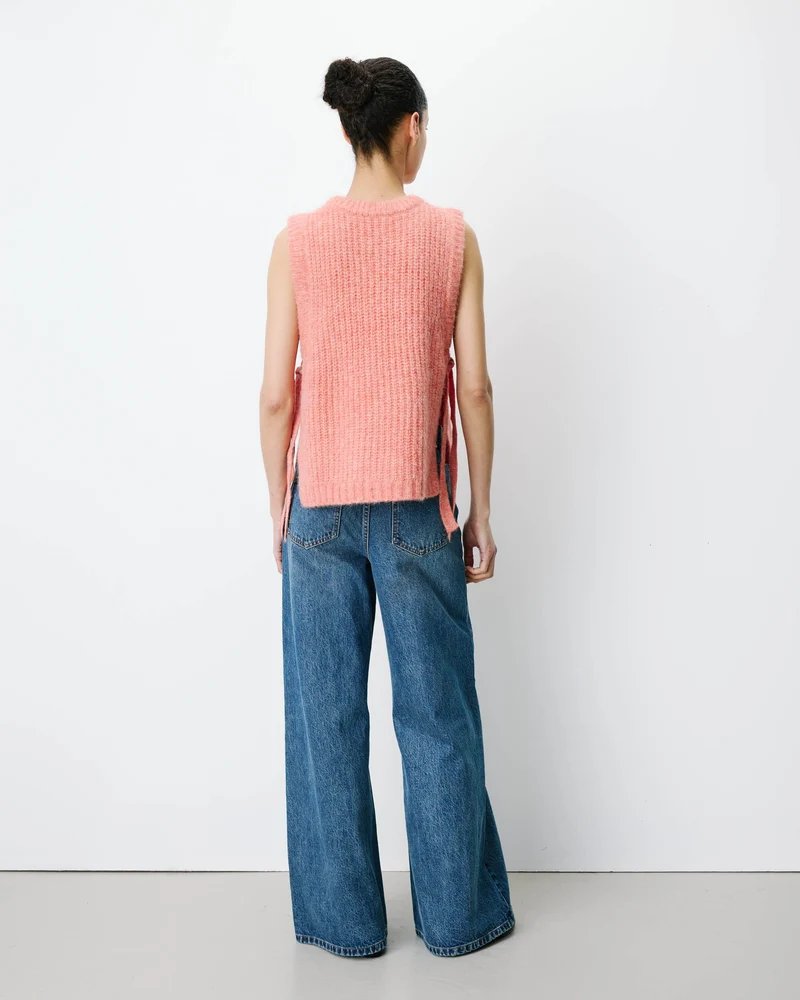 Pull sans manches en maille à nouer peche Argan