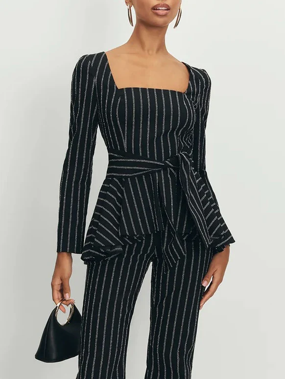 Elegant Striped High Waist Flared Pants