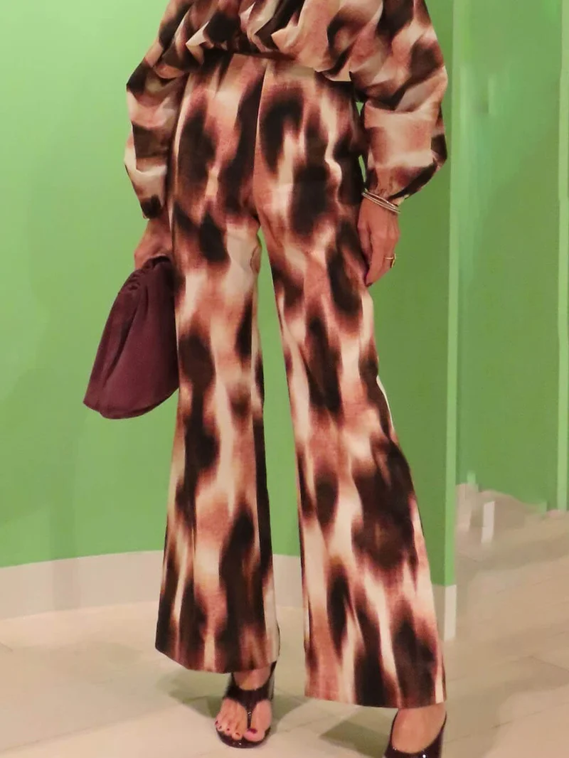 Unique Tie-Dye Print High-Waisted Loose Straight-Leg Pants