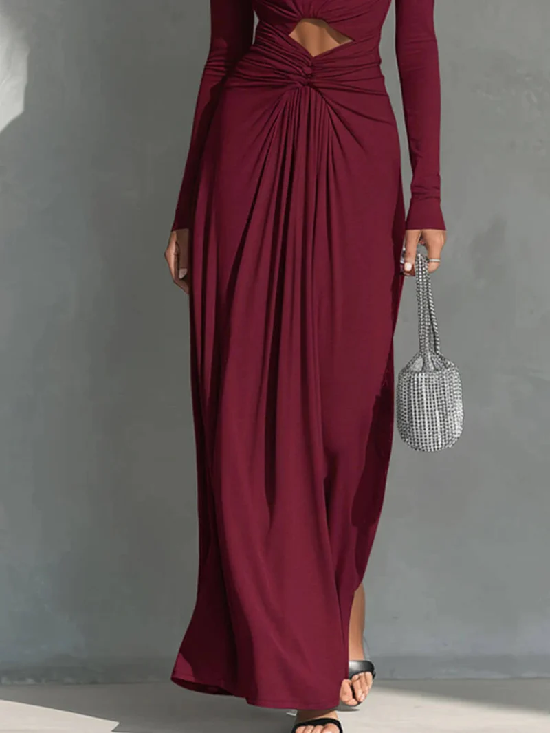 Exquisite One-Shoulder Cutout Pleated Maxi Dress