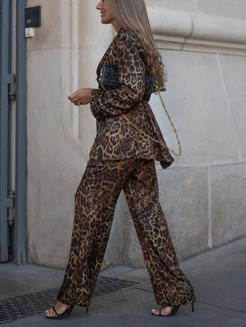 Fashion Leopard Print High-Waisted Wide-Leg Pants
