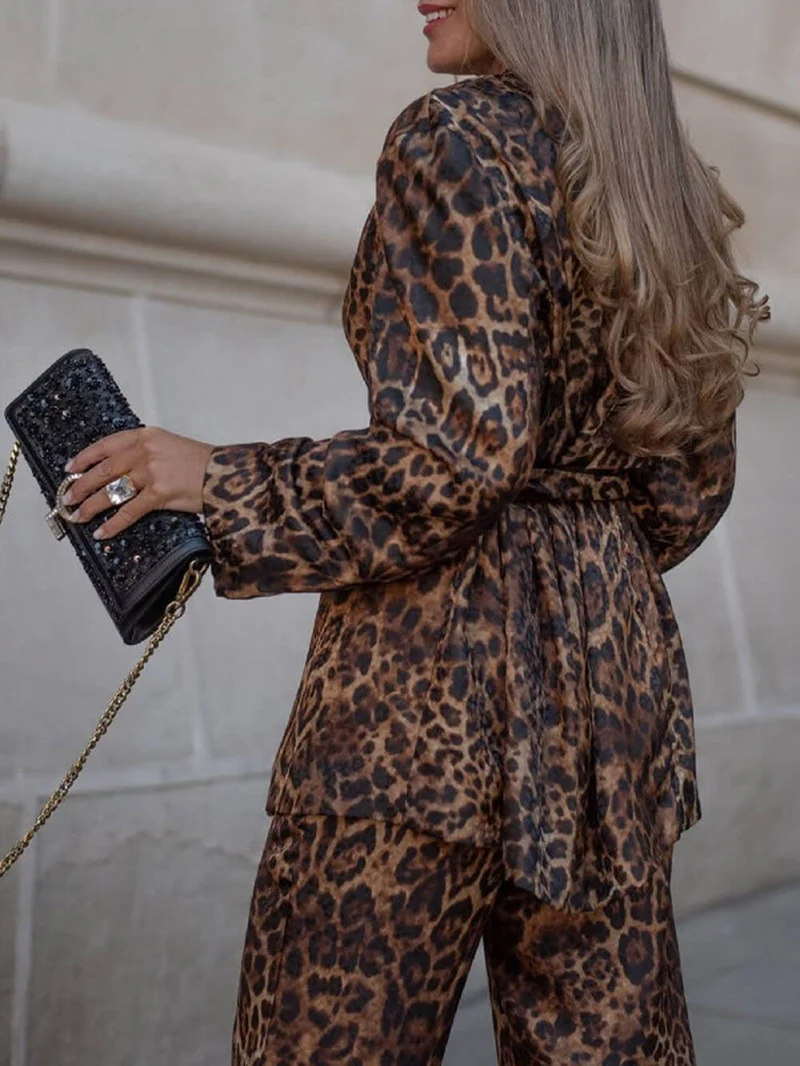 Fashion Leopard Print High-Waisted Wide-Leg Pants