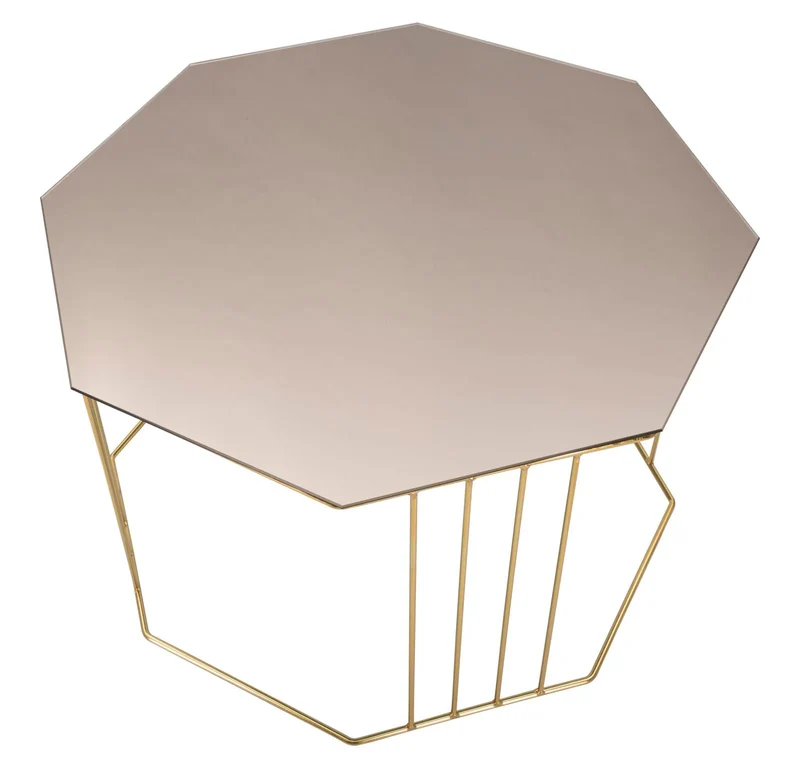 Table basse octogonale en métal doré et verre