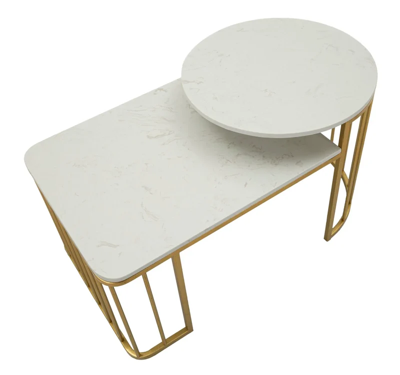 Table basse rectangulaire en marbre artificiel avec base dorée – Collection Ankara