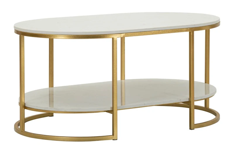 Table basse rectangulaire en marbre artificiel avec cadre doré – Izmir Design