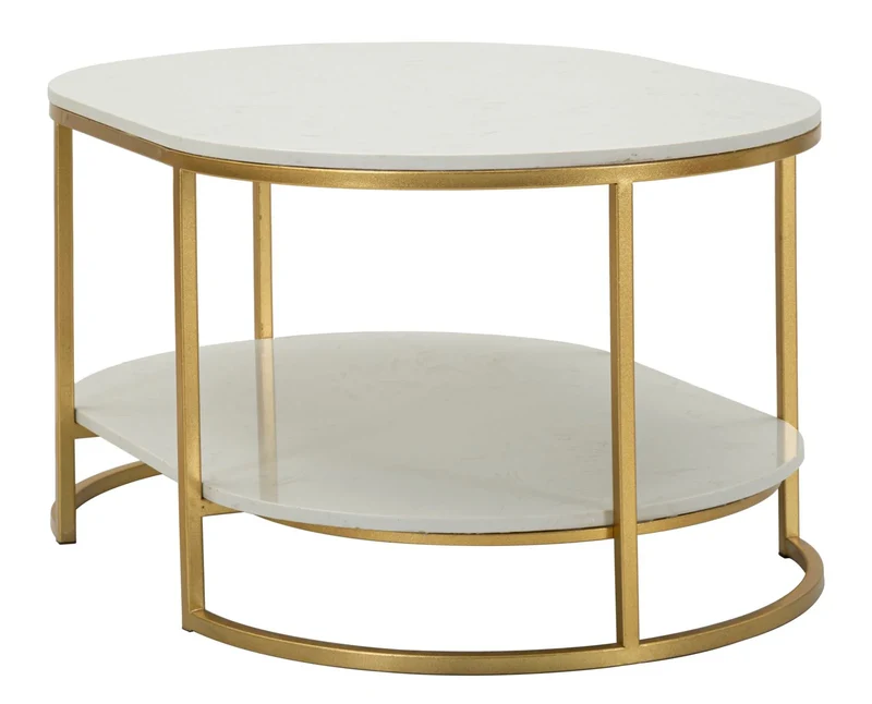 Table basse rectangulaire en marbre artificiel avec cadre doré – Izmir Design