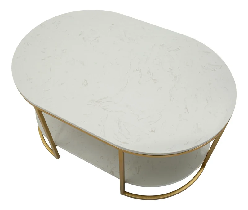 Table basse rectangulaire en marbre artificiel avec cadre doré – Izmir Design