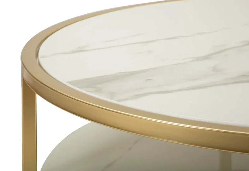 Table basse ronde avec piètement doré – Sharon Modern Design avec plateau en marbre