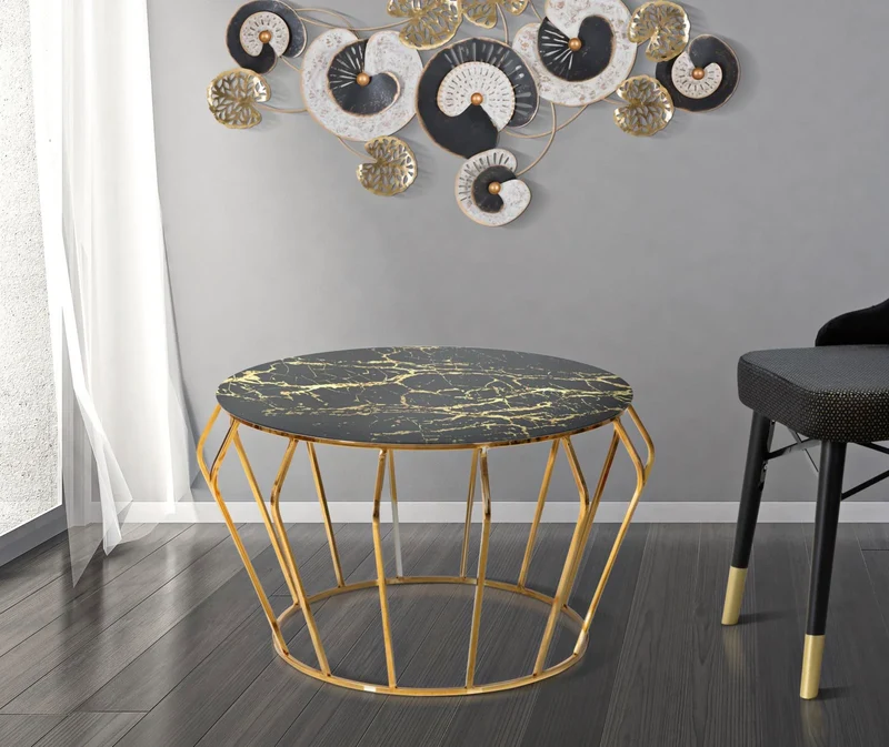 Table basse ronde avec piètement en fil métallique doré – Histor Modern Design