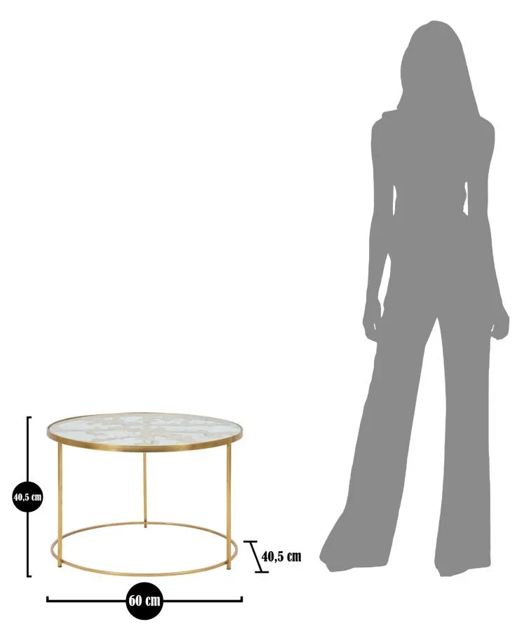 Table basse ronde en métal doré et verre (papillon)