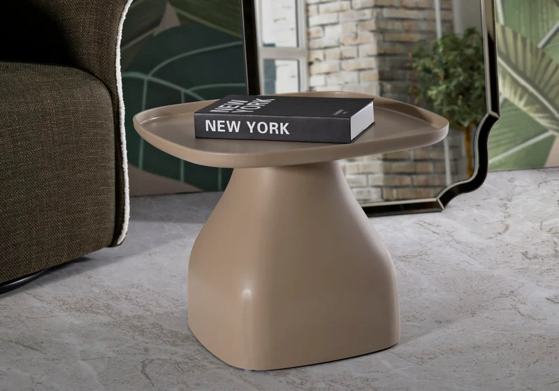Table basse ronde grise avec piètement sculptural – Gea Modern Accent
